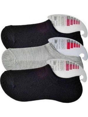 Pileli Store Siyah ve Gri Kadın Görünmez Çorap 3 Çift