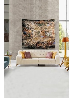 Mey İthalat Bej Kubbe Işlemesi Leke Tutmaz Kadife Kumaş Duvar Örtüsü Duvar Halısı Tapestry KWLL346,140 x 140
