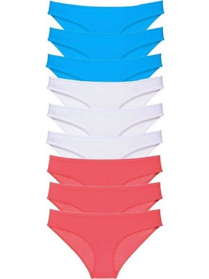 Pileli Store 9 Adet Süper Eko Set Likralı Kadın Slip Külot Fuşya Beyaz Mavi