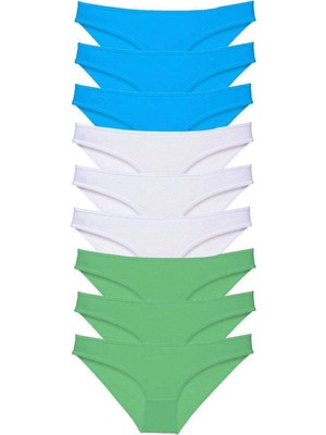 Pileli Store 9 Adet Süper Eko Set Likralı Kadın Slip Külot Yeşil Beyaz Mavi