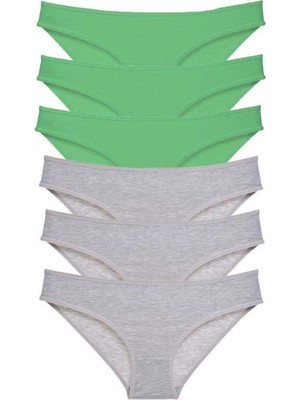 Pileli Store 6 Adet Süper Eko Set Likralı Kadın Slip Külot Yeşil Gri