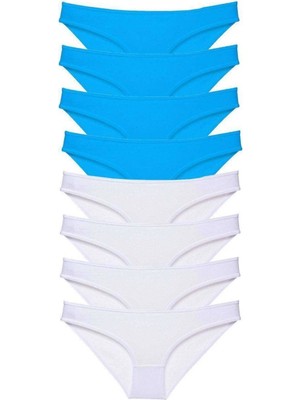 Pileli Store 8 Adet Süper Eko Set Likralı Kadın Slip Külot Beyaz ve Mavi