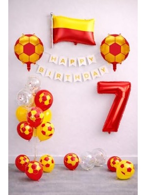 Mey İthalat 7 Yaş Futbol Temalı Sarı Kırmızı Doğum Günü Balon Seti