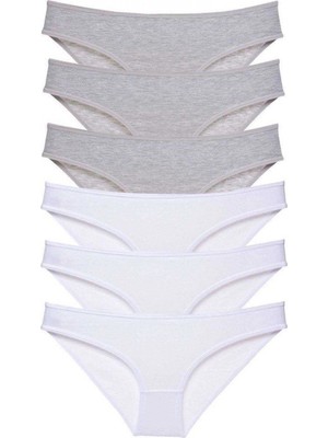 Pileli Store 6 Adet Süper Eko Set Likralı Kadın Slip Külot Gri Beyaz