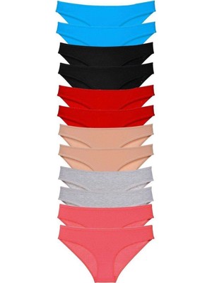Pileli Store 12 Adet Eko Set Likralı Kadın Slip Külot Çok Renkli 3