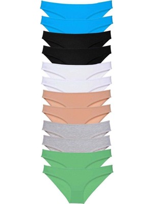Pileli Store 12 Adet Eko Set Likralı Kadın Slip Külot Çok Renkli 5