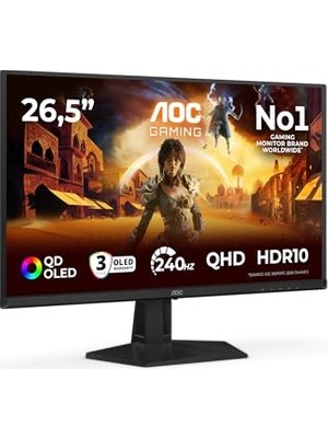 Mey İthalat Q27G41ZDF 26.5 Inch Wqhd Monitor 240Hz; Qd-Oled Panel, 0.03MS Gtg, Adaptive Sync, HDR10, G-Sync Compatible, (2560X1440 HDMI 1x 2.0 Dp 1x1.4) Black/red