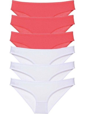 Pileli Store 6 Adet Eko Set Likralı Kadın Slip Külot Fuşya Beyaz