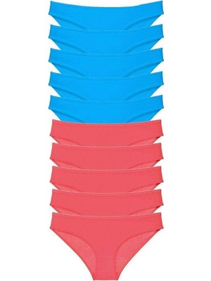 Pileli Store 10 Adet Süper Eko Set Likralı Kadın Slip Fuşya Mavi