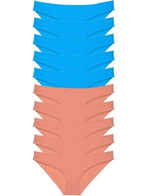 Pileli Store 10 Adet Süper Eko Set Likralı Kadın Slip Pudra Mavi