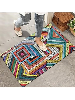 Mey İthalat Kapı Önü Paspası; Modern ve Kapı Paspası | Ev, Ofis ve Dış Mekân Kullanımı Için (Renkli Geometrik Desen) 45X65