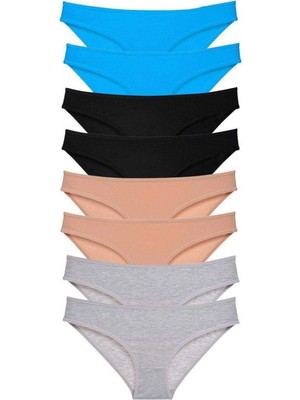 Pileli Store 8 Adet Süper Eko Set Likralı Kadın Slip Külot Siyah Ten Gri Mavi