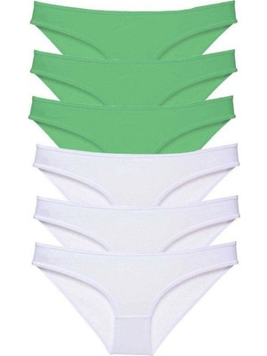 Pileli Store 6 Adet Eko Set Likralı Kadın Slip Külot Yeşil Beyaz