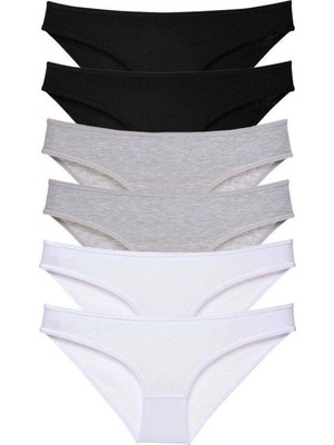 Pileli Store 6 Adet Süper Eko Set Likralı Kadın Slip Külot Siyah Gri Beyaz