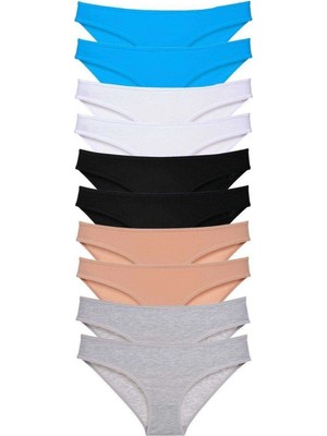 Pileli Store 10 Adet Süper Eko Set Likralı Kadın Slip Siyah Ten Gri Beyaz Mavi