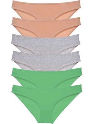 Pileli Store 6 Adet Süper Eko Set Likralı Kadın Slip Külot Ten Gri Yeşil
