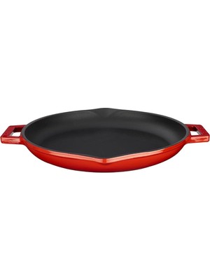 Lava Metal Döküm Yuvarlak Kızartma Tavası, Metal Kulplu, 30 Cm, Kırmızı