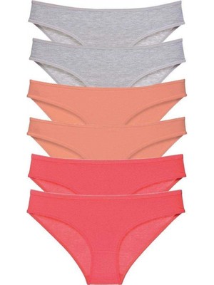 Pileli Store 6 Adet Süper Eko Set Likralı Kadın Slip Külot Gri Pudra Fuşya