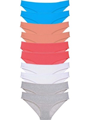 Pileli Store 10 Adet Süper Eko Set Likralı Kadın Slip Gri Beyaz Pudra Fuşya Mavi