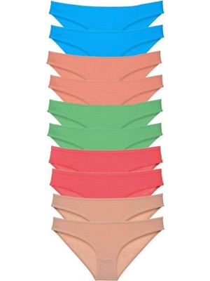 Pileli Store 10 Adet Süper Eko Set Likralı Kadın Slip Ten Pudra Yeşil Fuşya Mavi