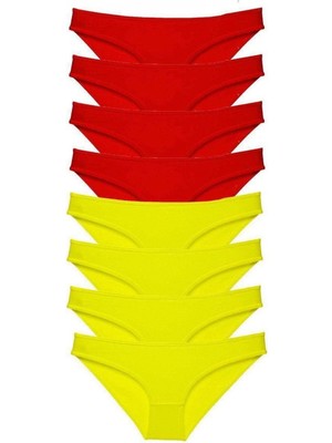 Pileli Store 8 Adet Süper Eko Set Likralı Kadın Slip Külot Sarı Kırmızı