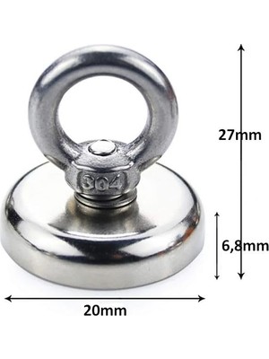 Mey İthalat D20 10 kg 20 mm Askılı Güçlü Neodyum Mıknatıs, Banyo Tuvalet Mutfak Askı Raf