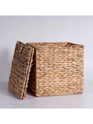 Mey İthalat Hasır Bambu Rattan Katlanır Kare Sepet Organizer, 30X30X30