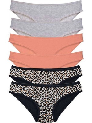 Pileli Store 6 Adet Likralı Kadın Slip Külot Leopar Gri Pudra