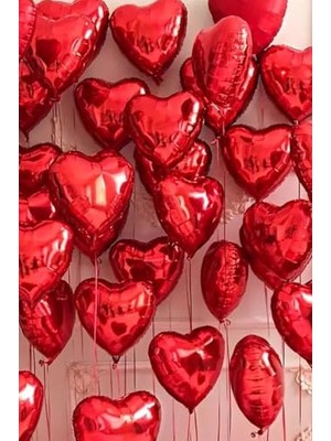 Mey İthalat Kırmızı Kalp Folyo Balon Parlak 5 Adet 45 cm