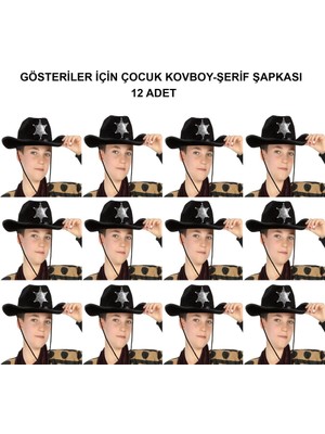 Belirtilmemiş Mey Ithalat® Kovboy Şerif Şapkası Siyah 12 Adet - Kostüm, Parti ve Gösteri Şapkası