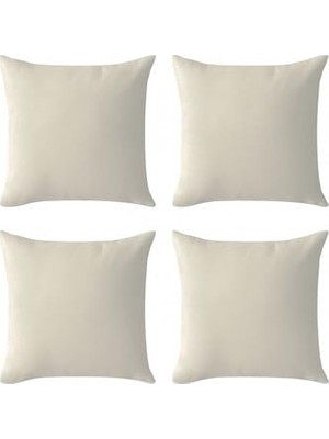 Mey İthalat Kırlent Kılıfı 4'lü Set; Gizli Fermuarlı, Kadife Dokulu, Ekru 43 x 43