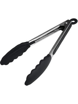 Mey İthalat Silikon Uçlu Metal Maşa, 23 Cm, Siyah, Bpa Free