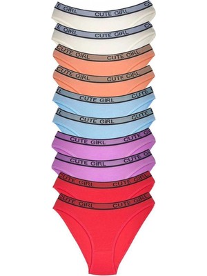 Pileli Store 10 Adet Beli Yazılı Pamuklu Kalın Lastik Kadın Slip Külot