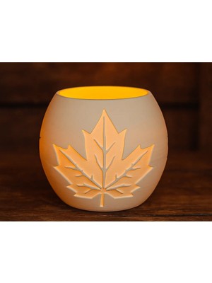 Kentex 3D Baskı Akçaağaç Yaprağı Kabartmalı Tealight Mumluk Dekoratif Sonbahar Feneri Şamdan Masa Süsü