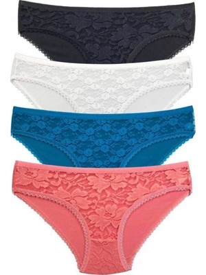Pileli Store 4 Adet Önü Dantelli Transparan Kadın Slip Külot S149
