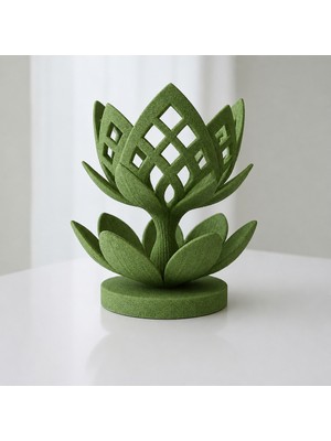 Kentex 3D Baskı Lotus Çiçeği Mumluk - Dekoratif Tealight Mumluk-Yeşil