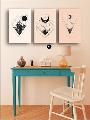 Mey İthalat (Pster7) Ay ve Doğa Üçlü Kanvas Tablo Seti; Premium 3'lü Canvas, 3 Parçalı Duvar Tablosu 30 x 40
