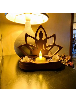 Kentex 3D Baskı Lotus Buda Mumluk - Dekoratif Tealight Mumluk-Kahverengi