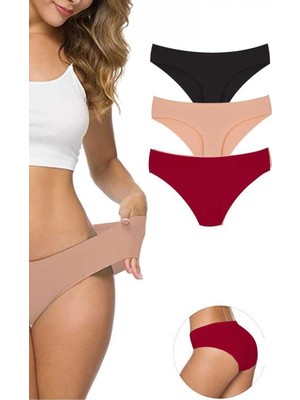 Pileli Store 3 Adet Kadın Dikişsiz Lazer Kesim Esnek Iz Yapmayan Külot S6