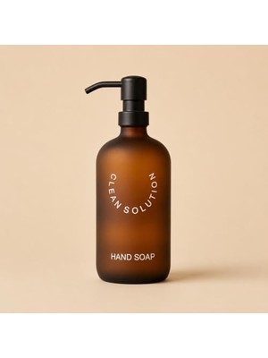 Mey İthalat 500 ml Premium Cam Sıvı Sabunluk, Pompalı El Sabunu Dispenseri, Amber Renk, Dekoratif Cam Şişe