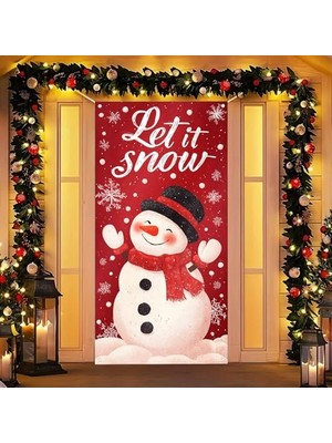 Mey İthalat Merry Christmas Kapı Örtüsü 171 x 71 cm Kırmızı Kardan Adam, Siyah Şapka, Eşarp ve Let It Snow Temalı