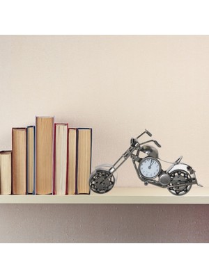 Çılgıntrend Dekoratif Metal Motosiklet Masa Saati - Retro Klasik Motor Biblo Hediyelik Obje