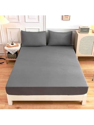 Mey İthalat Yastık; Çift Kişilik Lastikli Kumaş Çarşaf Takımı + 2 Kılıfı, 160 x 200 Cm, Antrasit, 3 Parça
