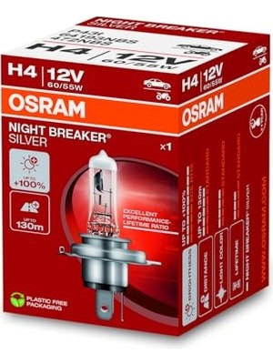 Mey İthalat Ampul Night Breaker Silver H4 12V 60/55W%100'YE Kadar Fazla Işık 130M'YE Kadar Fazla Görüş Açısı 64193NBS [enerji Sınıfı A]