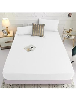 Mey İthalat Çift Kişilik Beyaz Lastikli Kumaş Çarşaf ve 2 Yastık Kılıfı Seti 140 x 200 cm