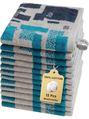 Mey İthalat Asma Halkalı ve Akıllı Etiketli Keseler, %100 Pamuklu Yıkama Bezi 12'li Set, Banyo Için Yüz Havlu Seti, 33 cm U x 33 cm G