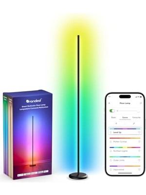 Mey İthalat Matter Akıllı Lambader (Siyah); Rgbıc LED Lambader, Işık Ayarlı (Dimmable), Müzik Senkronizasyonu, Dinamik Geçişli Sahneler, 1700LM, Uygulama ve Sesle Kontrol (Alexa ve Apple ile Uyumlu)