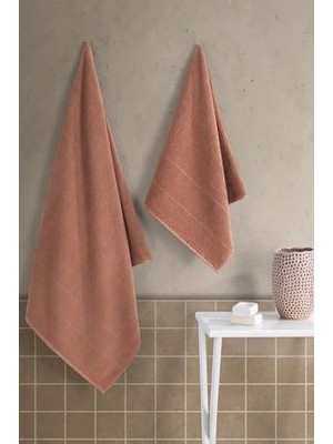 Mey İthalat Havlu; Royality | 50X90-70X140 cm 2'li Banyo Seti, %100 Pamuklu Havlu Takımı Kiremit