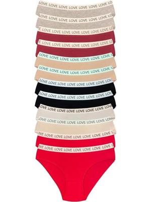 Pileli Store 12 Adet Pamuklu Esnek Kadın Slip Bikini Külot Geniş Lastikli Baskılı