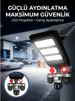 Ankaverse Güneş Enerjili Kablosuz Dış Mekan Güvenlik Kamerası Gece Görüşlü LED Projektörlü
